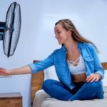 Hélice de ventilador de coluna com 6 pás em funcionamento